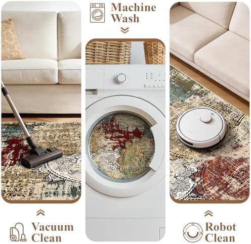 Living Room Area Rug 12x15:Abstract Large Washable Thin Non-Slip Easy Clean