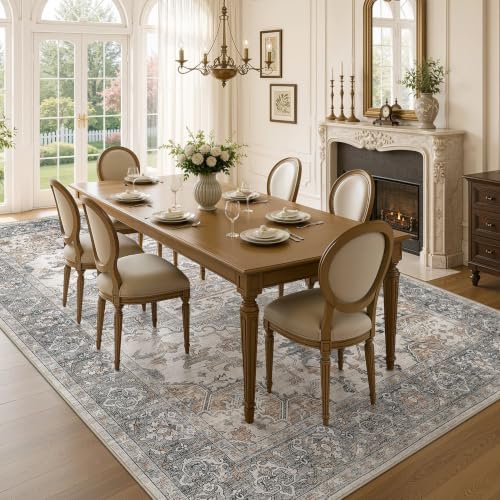 Washable Area Rugs 9x12: Neutral Gray Brown Rugs for Living Room