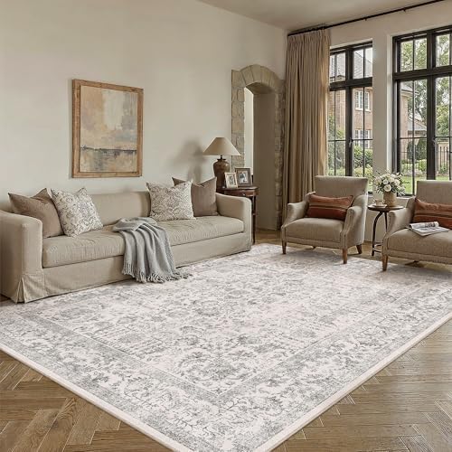 PureCozy Gray Area Rug 6x9 Vintage Floral