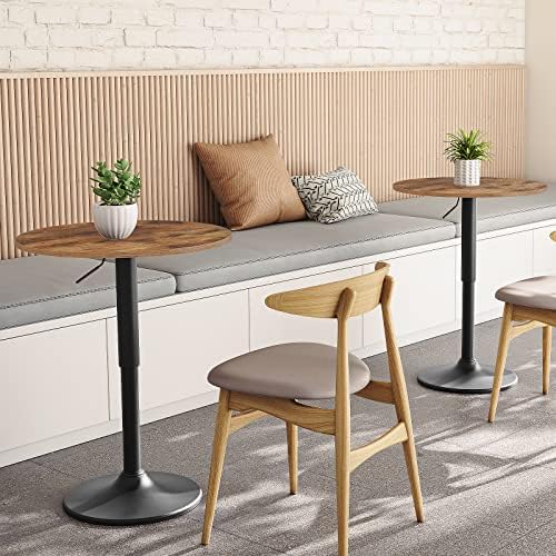 HOOBRO Bar Table, Height-Adjustable Round Pub Table 27-35.4 Inches with Sturd...