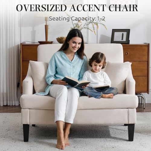 Bezseller 41'' Oversized Accent Chair with 2 Pillows, Beige