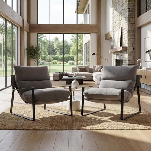 LukeAlon Modern Linen Accent Armchair, Grey