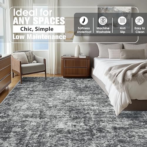 9x12 Area Rugs for Living Room Washable Bedroom Dining Room Black Grey