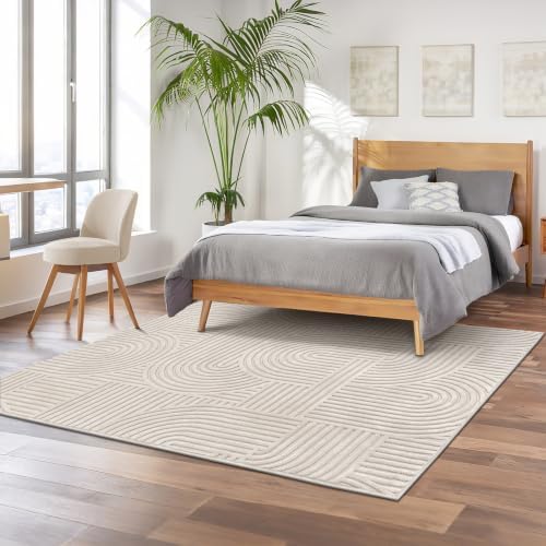 Pauwer 5x7 Area Rugs for Living Room, Modern Non Slip Washable Rug, Beige