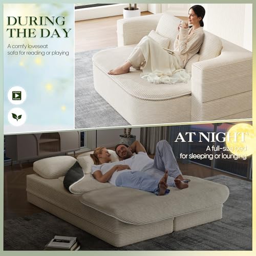 Antetek Convertible Sleeper Sofa, Modern Folding Futon Corduroy Floor Foam Co...