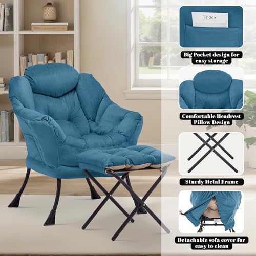 Lazy Chair with Ottoman, Comfy Reading Chair, Blue
