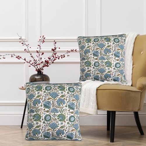 Ridhi Block Print Asparagus Green Pillow Cover 20" x 20" (Pack of 2...
