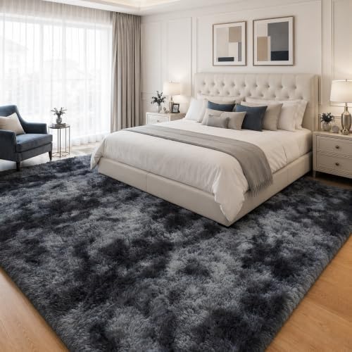 PLHXFR 8x10 Area Rugs Living Room: Fluffy Bedroom Soft Shag Rug Black Grey