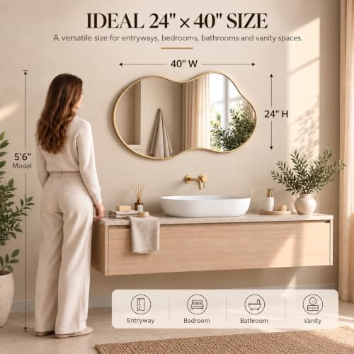 Irregular Wall Mirror 24×40 Inch Wall Mirrors Decorative Gold Modern Asymmetr...