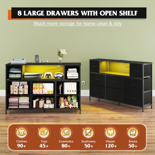 WLIVE LED Dresser TV Stand for 55 Inch TV, 8 Drawers