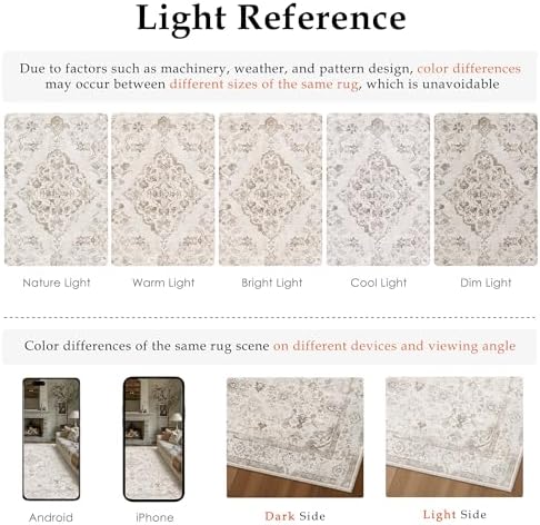 PureCozy 8x10 Washable Neutral Area Rug Living Room Beige Vintage Carpet