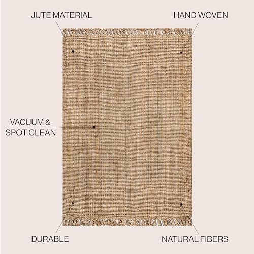 JONATHAN Y Handwoven Jute Fringe Natural Indoor Area Rug, 5x8, Pata, Bohemian...