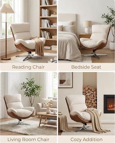 LukeAlon Set of 2 Linen Swivel Lounge Chair, Beige