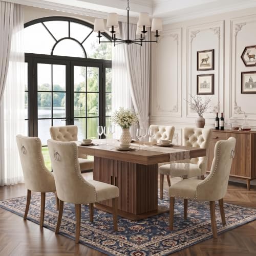Extendable Dining Table Set for 6, 63-79 Inch Brown Kitchen Table Set with 6 ...