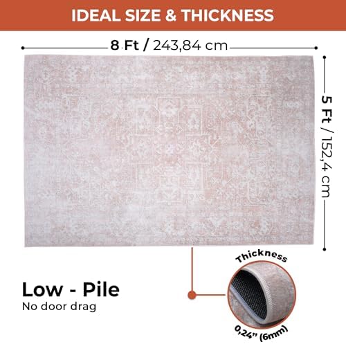COTPOLY 5' x 8' Washable Area Rug for Living Room, Kitchen, Hallway, ...