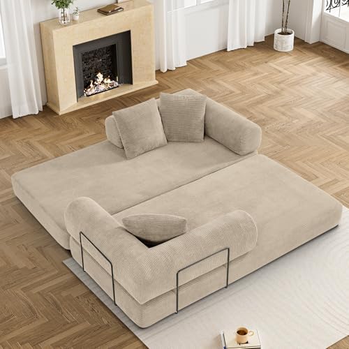 DAMAIFROM Convertible Sleeper Sofa Bed Floor Boneless Couch, Light Brown