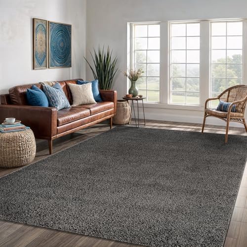 Area Rug 5x7 Dark Gray Washable Indoor Rug Solid Non Slip Easy to Clean Non S...