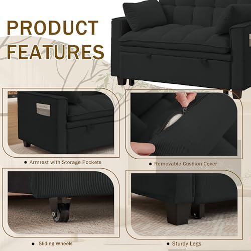 Convertible Sofa Bed, Loveseat Sleeper Sofa with Pull Out Bed and Adjustable ...