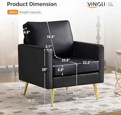 VINGLI Faux Leather Accent Chairs Set of 2 with Gold Legs for Living Room