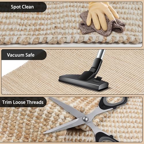 8x10 feet Natural Jute & Wool Area Rug,– Handwoven Mini Check Natural Fib...