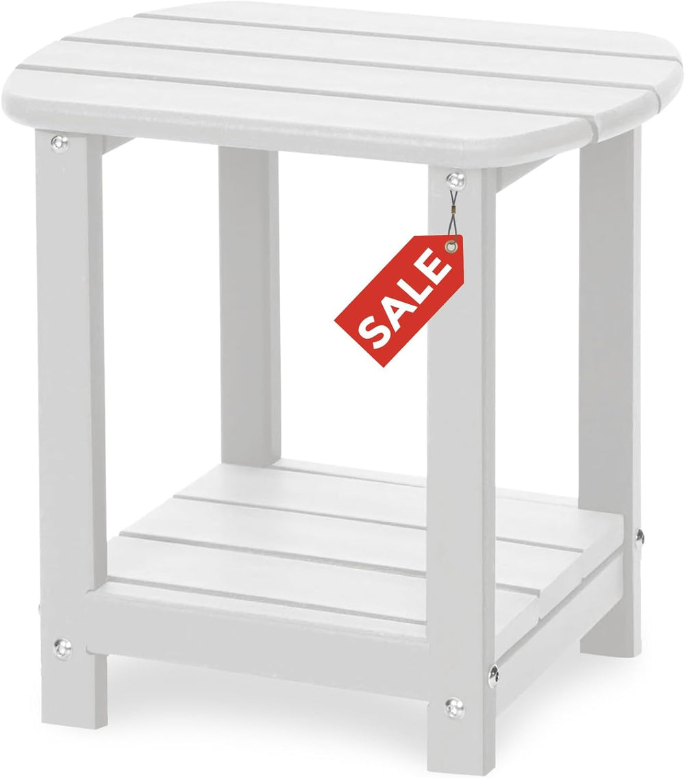 Adirondack Square Outdoor Side Table,2-Tier Storage Patio Side Table, HDPE En...