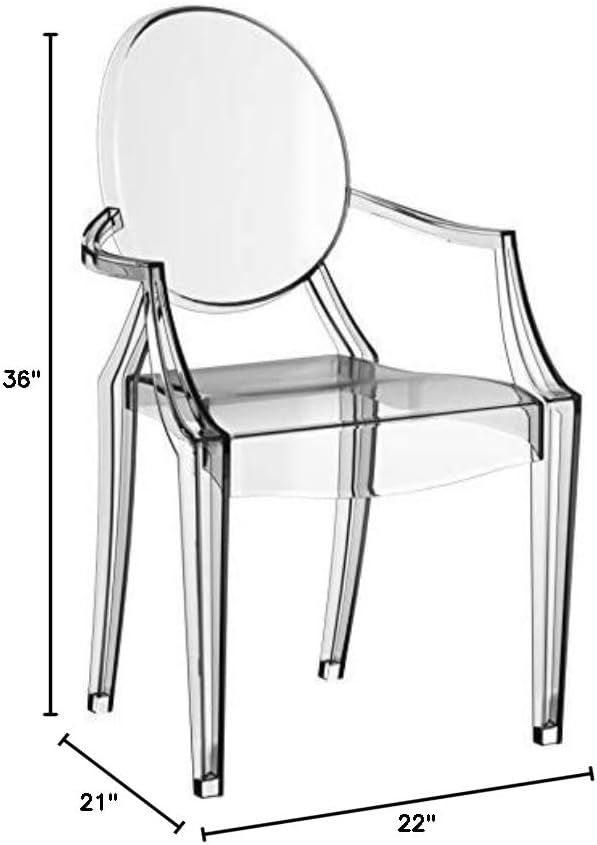 Modway Casper Modern Acrylic Stacking Kitchen and Dining Room Arm Chair in Cl...