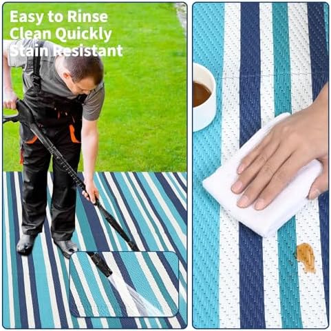 GAOMON 8x10 Large Outdoor Rug Waterproof for Patio Plastic Straw Rug Geometri...
