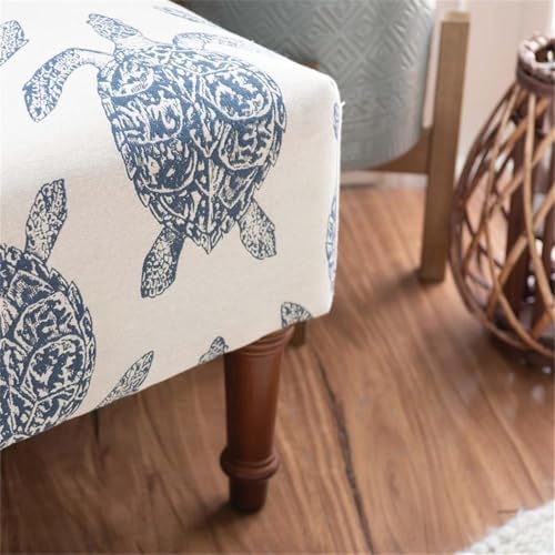 Linon Hawksbill Upholstered Turtle Print Armless Accent Chair in Blue & C...