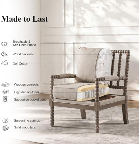 DUHOME Linen Fabric Spindle Accent Chair with Wood Frame,Modern Accent Chairs...