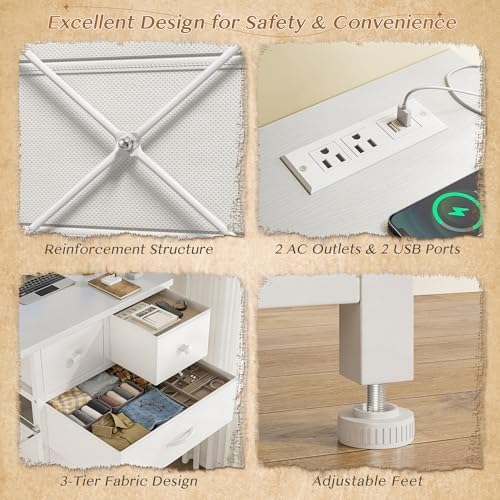 EnHomee White Dresser with LED Lights & Power Outlets, 8 Drawers, 54" H