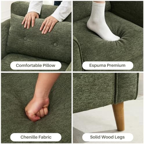 Modern Green Accent Chair with Wooden Legs Plush Fabric Armchair