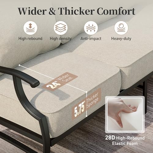 SUNSHINE VALLEY, 3-Seat Outdoor Patio Sofa, Metal Frame, Beige