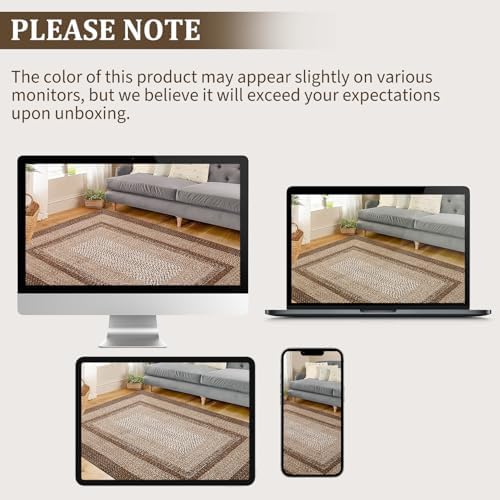 RUGSREAL 8x10 Washable Area Rug for Living Room with Rubber Backing