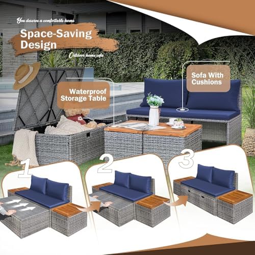 Devoko Patio Day Bed Outdoor Daybed Set,Rattan Lounge Bed
