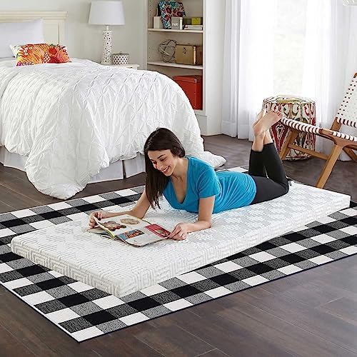 Buffalo Plaid Outdoor Rug 5' x 7' Washable Rugs,Black and White Check...
