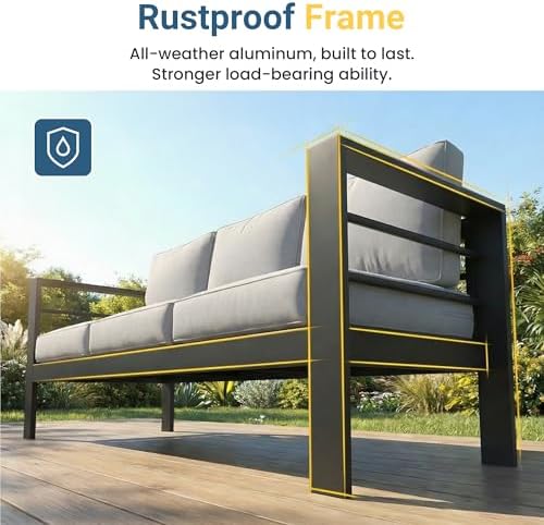 Wisteria Lane Aluminum Outdoor Sofa, 2 Seats Patio Couch All-Weather Rust-Pro...