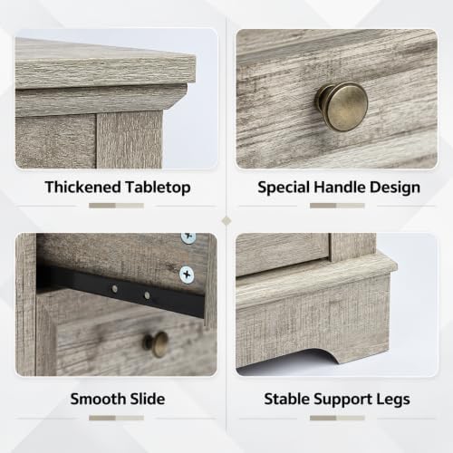 LOUVIXA Farmhouse Bedroom Sets of 3, Including 9 Drawer Dresser, Nightstand S...