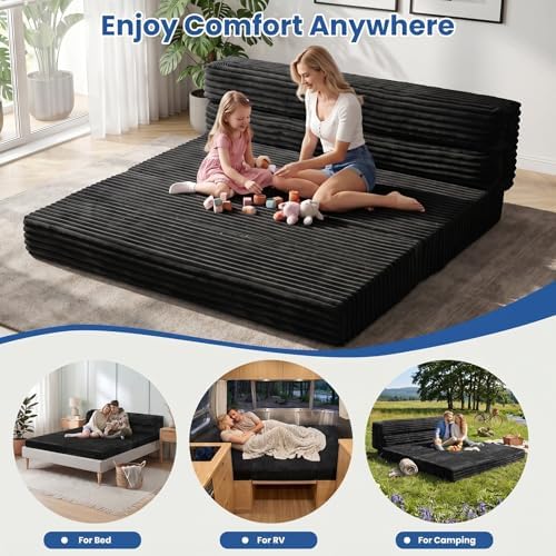 Erament Tri-Fold Futon Sofa Bed, 6 Inch Foldable Floor Couch, High-Density Fo...
