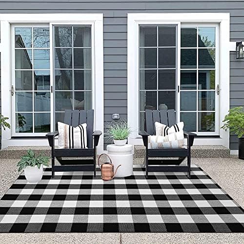 IOHOUZE 4x6 Buffalo Plaid Outdoor Rug, Washable Front Porch, Black White