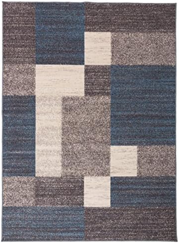 Rugshop Geometric Boxes Non-Slip Contemporary Area Rug Blue 6'6" x 9...