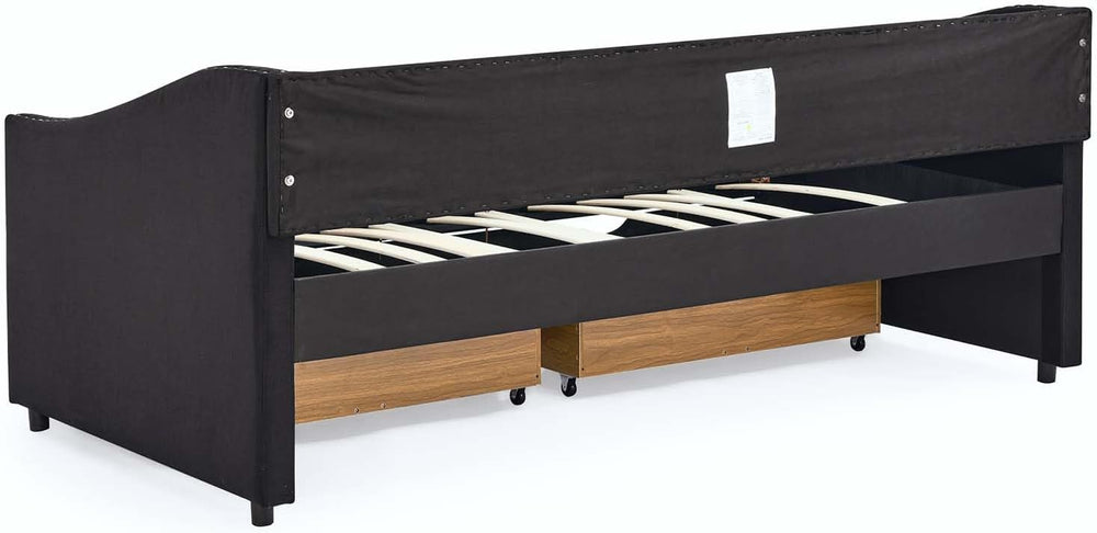 Daybed with Drawers, Modern Linen Upholstered Twin Size Day Bed Button-Tufted...
