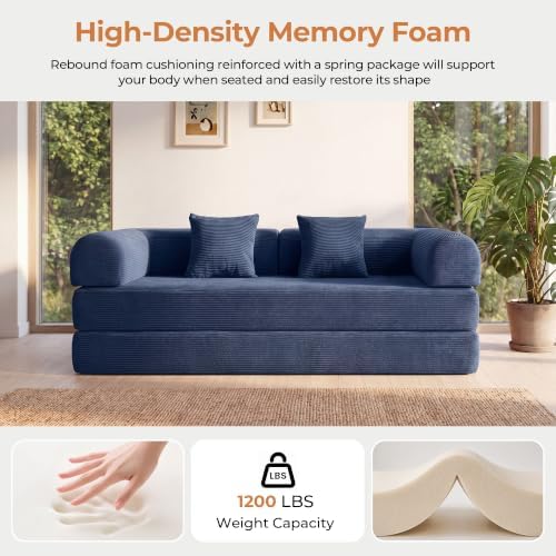 79" Convertible Futon Sofa Bed, Boneless Couch for Living Room