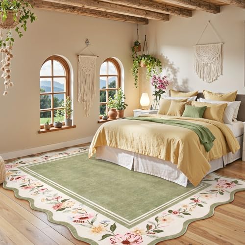 Lahome Green Scalloped Living Room Rug 8x10