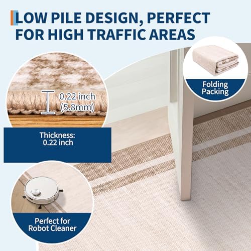 COZYLOOM Area Rugs 10x13 Large Living Room Rug with Rubber Backing, Beige