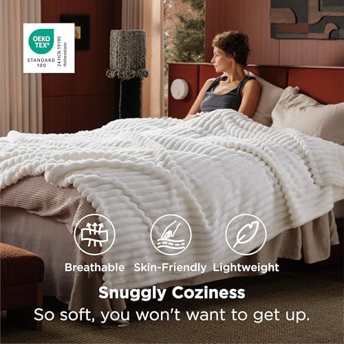 Bedsure Soft Cozy Queen Size Fleece Blanket for Bed Off White 90"x90"