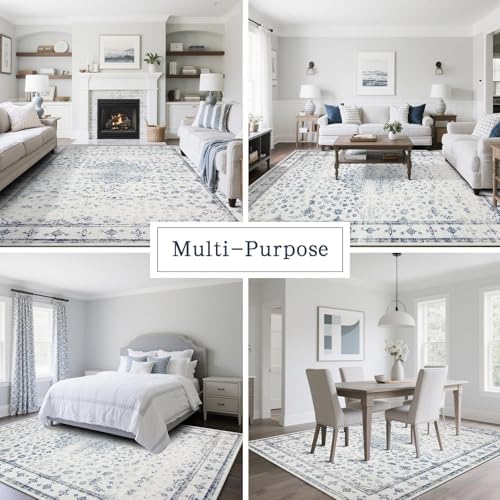 8x10 Washable Area Rugs for Living Room,Bedroom,Dining Room- Blue White