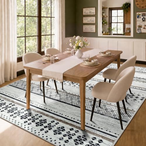 8x10 Washable Area Rugs for Living Room Boho Bedroom Rug Black/Brown