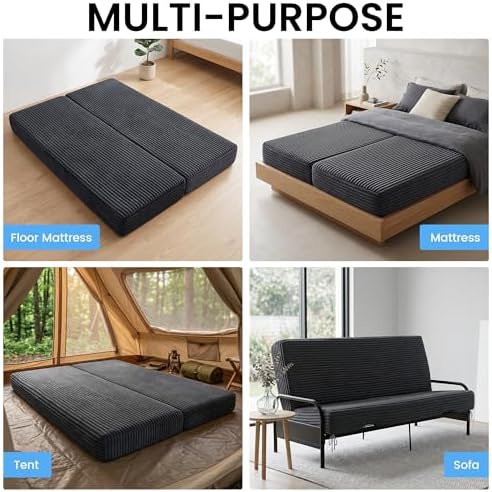HOMBYS 8 Inch Memory Foam Futon Mattress Full Size, Split Foldable Futons Sof...