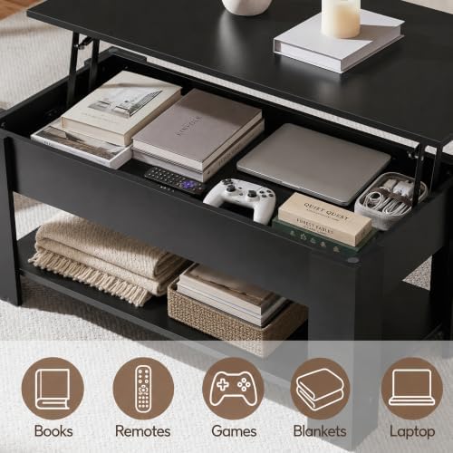 Yaheetech Black Lift Top Coffee Table with Storage for Living Room, 38.6"