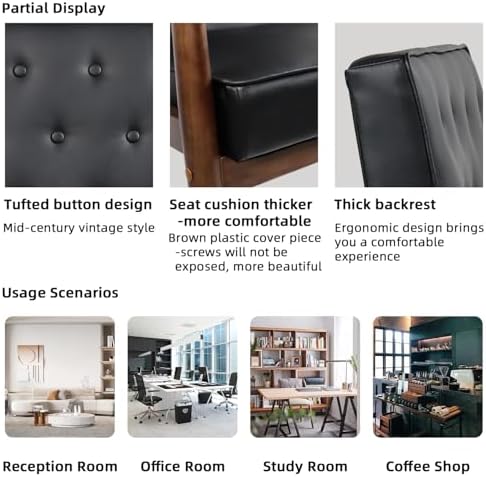 Waiting Room Accent Chairs Set of 2, Black Leather ArmChairs, Office Guest